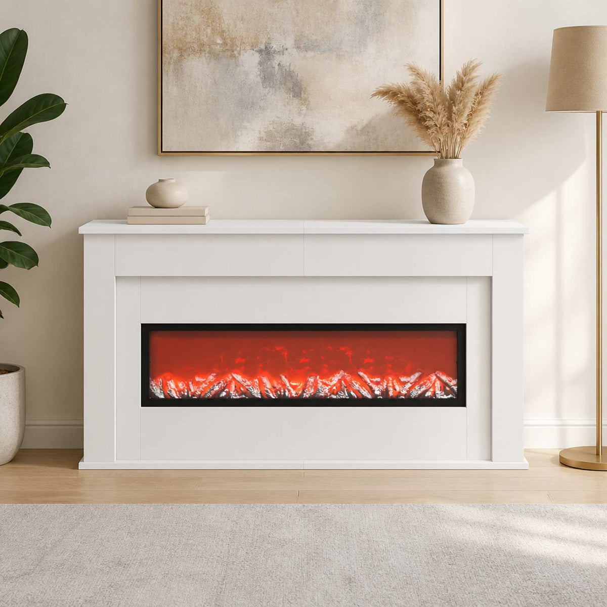 vidaXL Fireplace with LED Strip White 130 x 20 x 69.5 cm