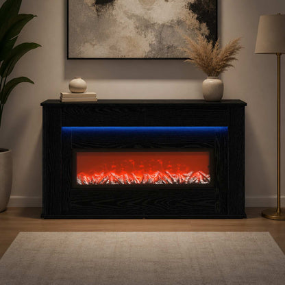 vidaXL Fireplace with LED Strip Black Oak 130 x 20 x 69.5 cm