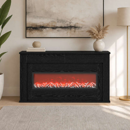 vidaXL Fireplace with LED Strip Black Oak 130 x 20 x 69.5 cm
