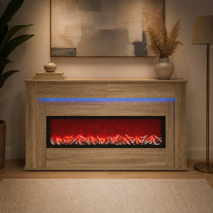 vidaXL Fireplace with LED Strip Sonoma 130 x 20 x 69.5 cm