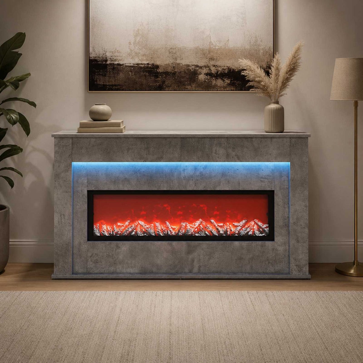vidaXL Fireplace with LED Strip Concrete 130 x 20 x 69.5 cm