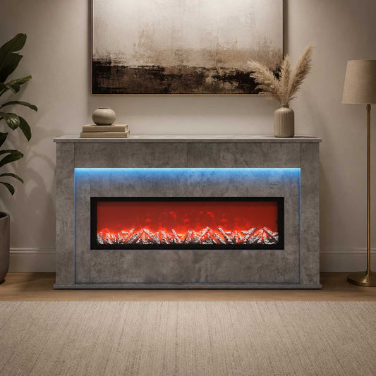 vidaXL Fireplace with LED Strip Concrete 130 x 20 x 69.5 cm