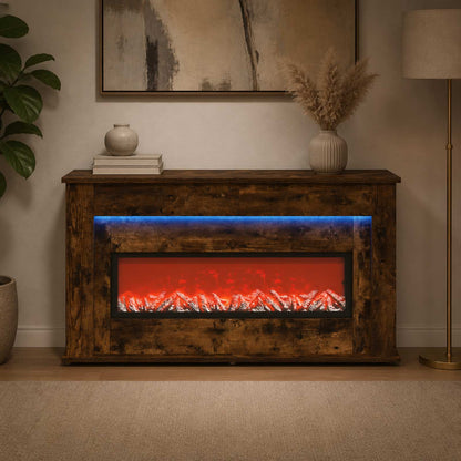 vidaXL Fireplace with LED Strip Smoked Oak 130 x 20 x 69.5 cm