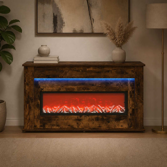 vidaXL Fireplace with LED Strip Smoked Oak 130 x 20 x 69.5 cm