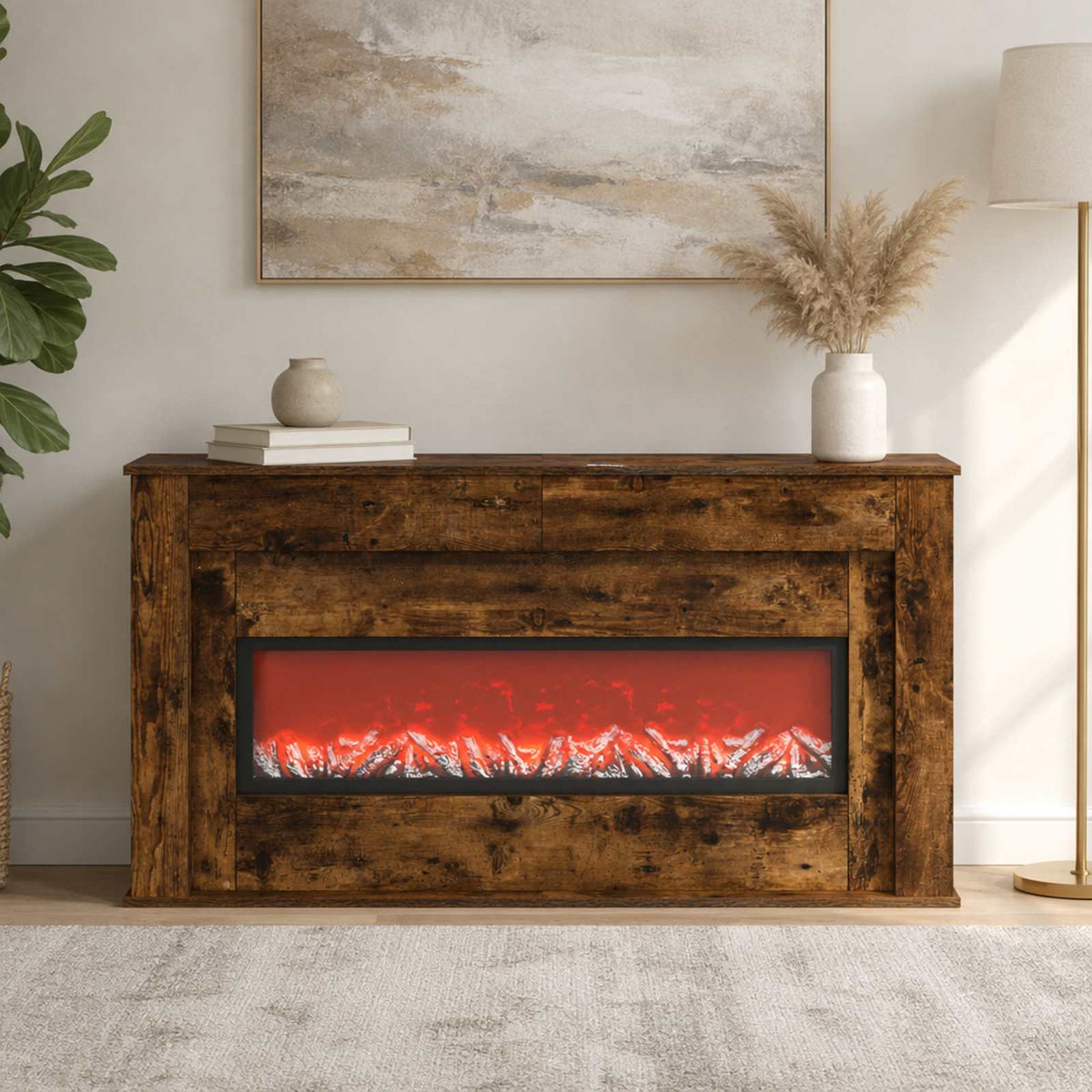vidaXL Fireplace with LED Strip Smoked Oak 130 x 20 x 69.5 cm
