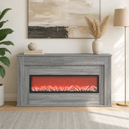 vidaXL Fireplace with LED Strip Grey Sonoma 130 x 20 x 69.5 cm