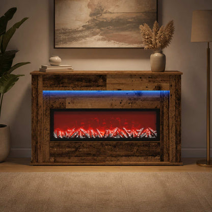 vidaXL Fireplace with LED Strip Old Wood 130 x 20 x 69.5 cm