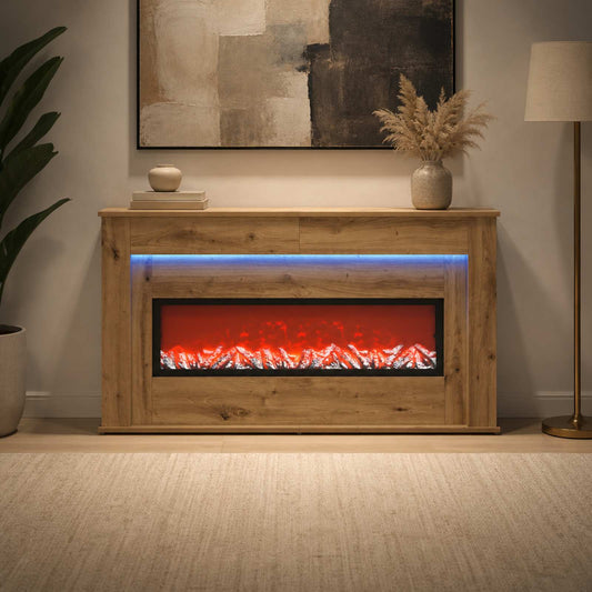 vidaXL Fireplace with LED Strip Artisan Oak 130 x 20 x 69.5 cm