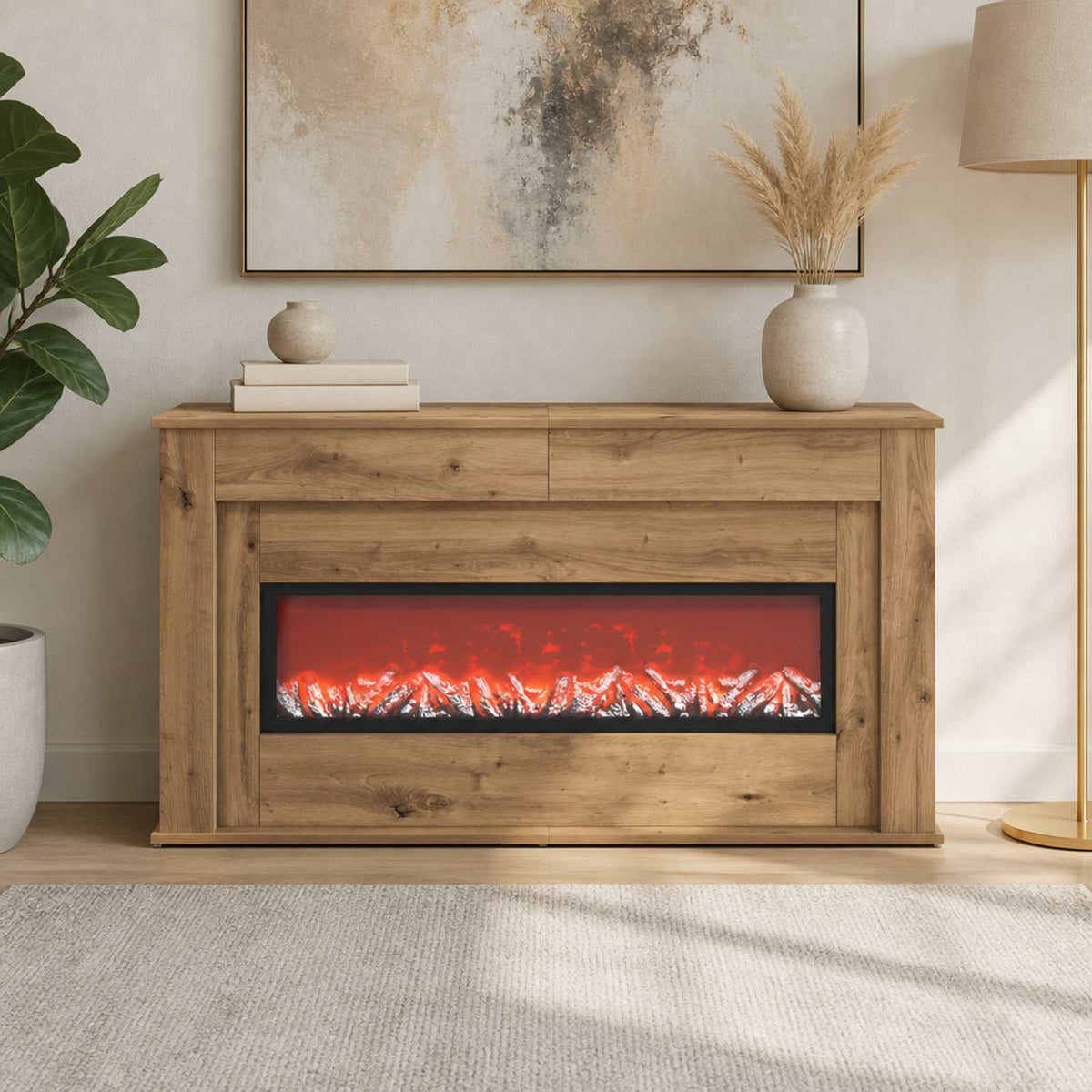 vidaXL Fireplace with LED Strip Artisan Oak 130 x 20 x 69.5 cm