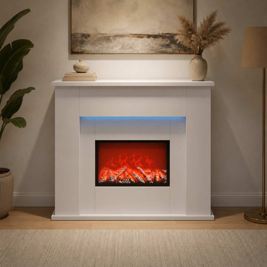 vidaXL Fireplace with LED Strip White 63 x 20 x 54.5 cm