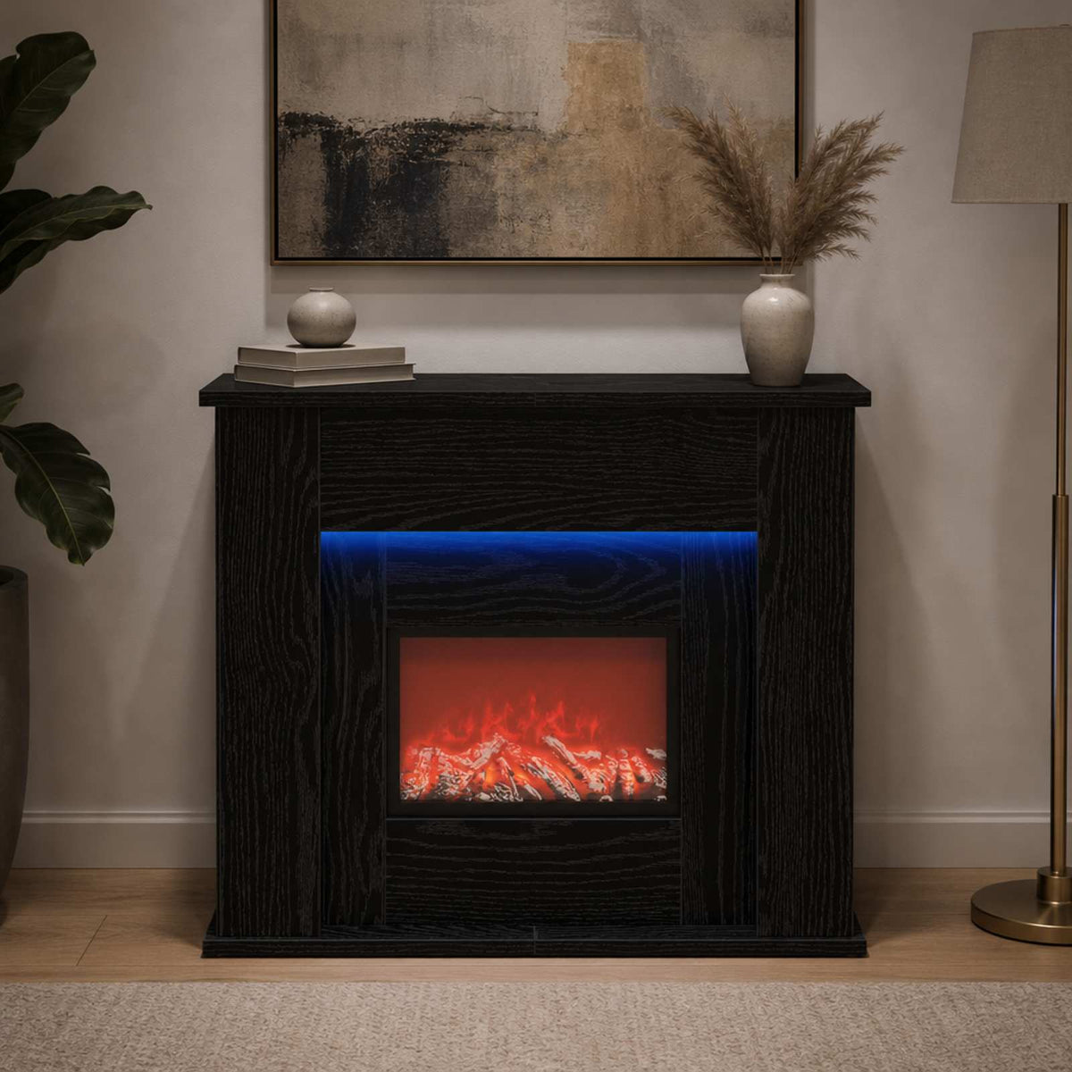 vidaXL Fireplace with LED Strip Black Oak 63 x 20 x 54.5 cm