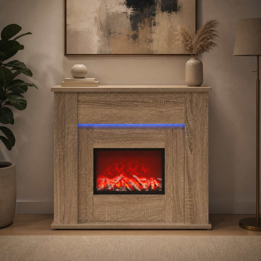 vidaXL Fireplace with LED Strip Sonoma 63 x 20 x 54.5 cm