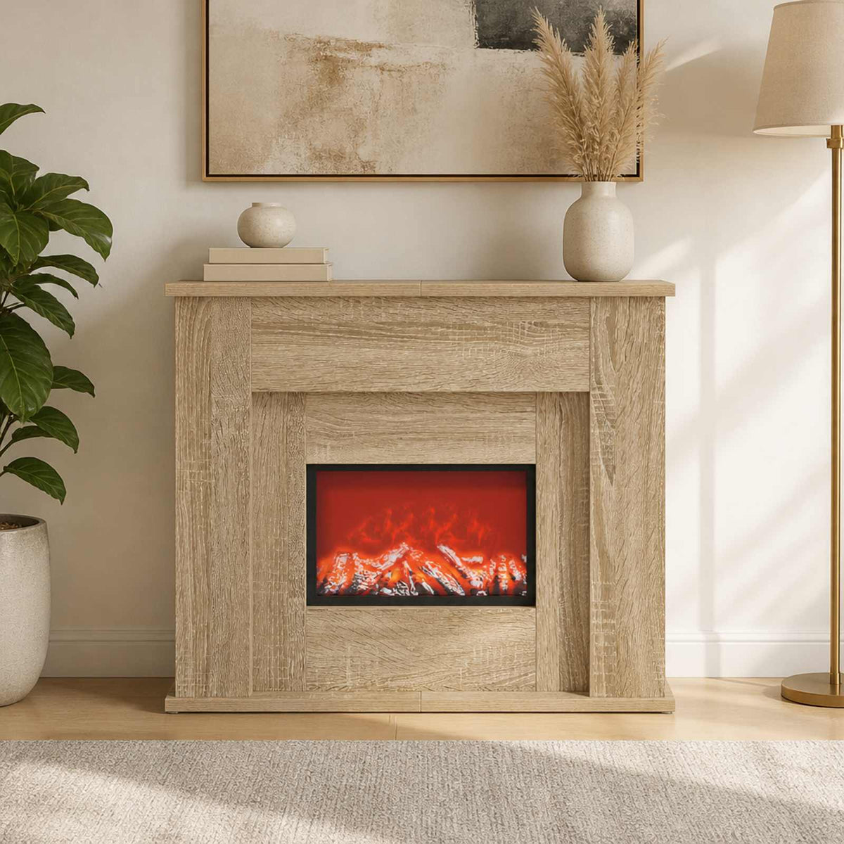 vidaXL Fireplace with LED Strip Sonoma 63 x 20 x 54.5 cm