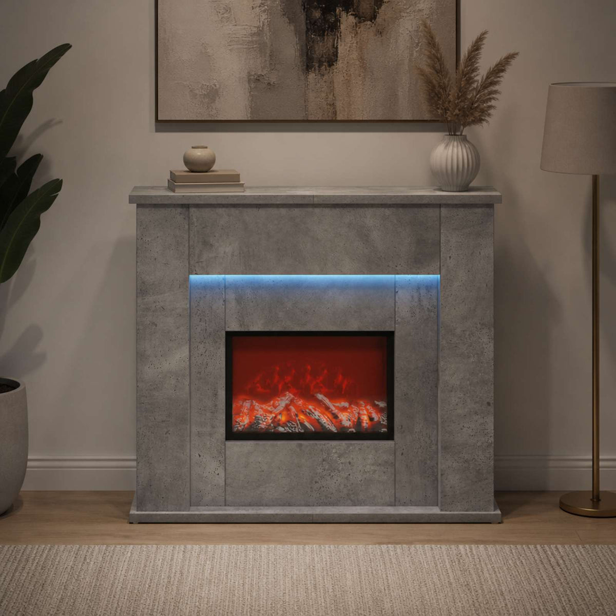 vidaXL Fireplace with LED Strip Concrete 63 x 20 x 54.5 cm