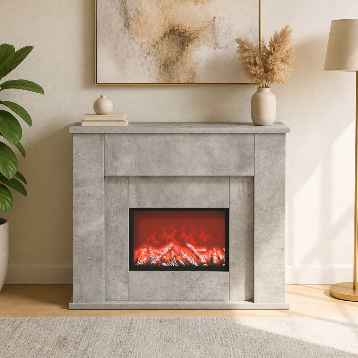 vidaXL Fireplace with LED Strip Concrete 63 x 20 x 54.5 cm