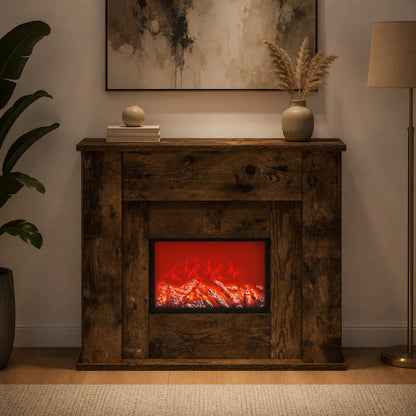 vidaXL Fireplace with LED Strip Smoked Oak 63 x 20 x 54.5 cm