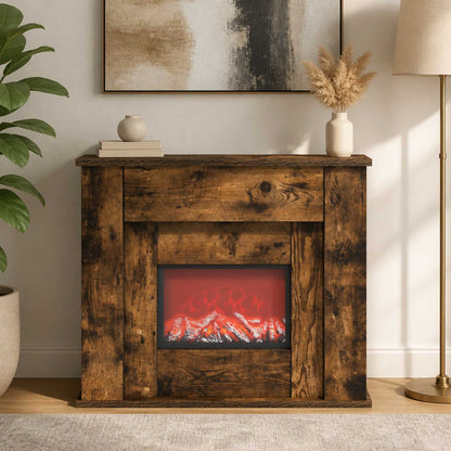 vidaXL Fireplace with LED Strip Smoked Oak 63 x 20 x 54.5 cm