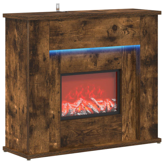 vidaXL Fireplace with LED Strip Smoked Oak 63 x 20 x 54.5 cm
