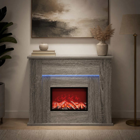 vidaXL Fireplace with LED Strip Grey Sonoma 63 x 20 x 54.5 cm