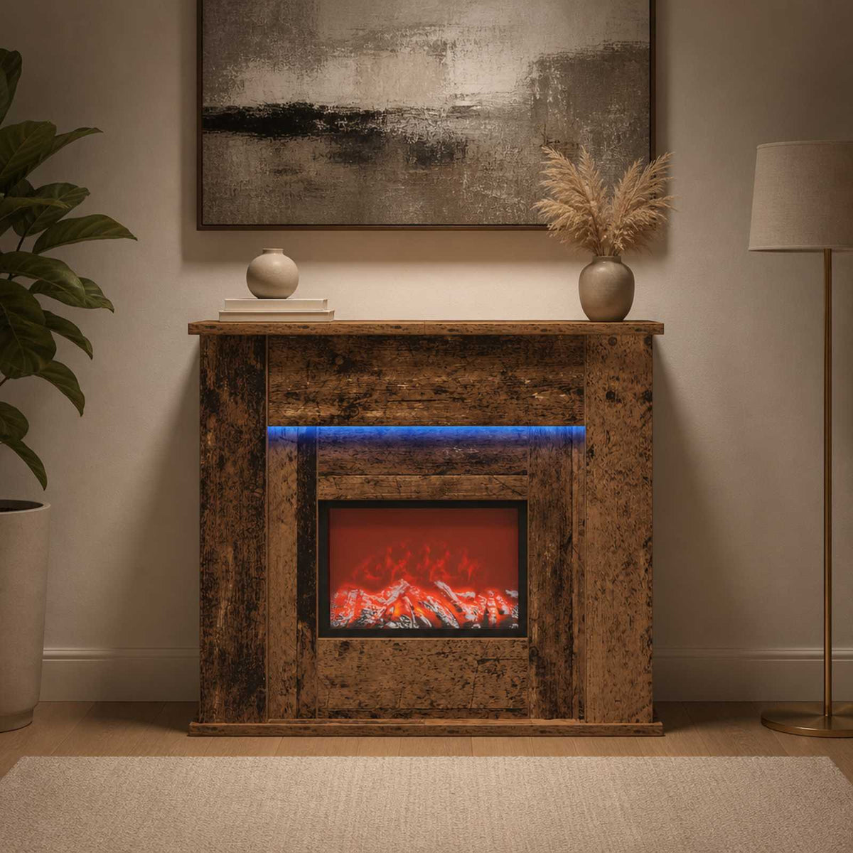 vidaXL Fireplace with LED Strip Old Wood 63 x 20 x 54.5 cm