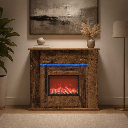 vidaXL Fireplace with LED Strip Old Wood 63 x 20 x 54.5 cm
