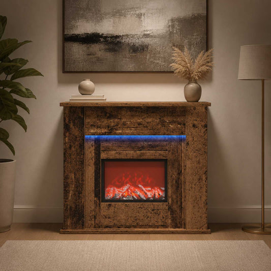 vidaXL Fireplace with LED Strip Old Wood 63 x 20 x 54.5 cm