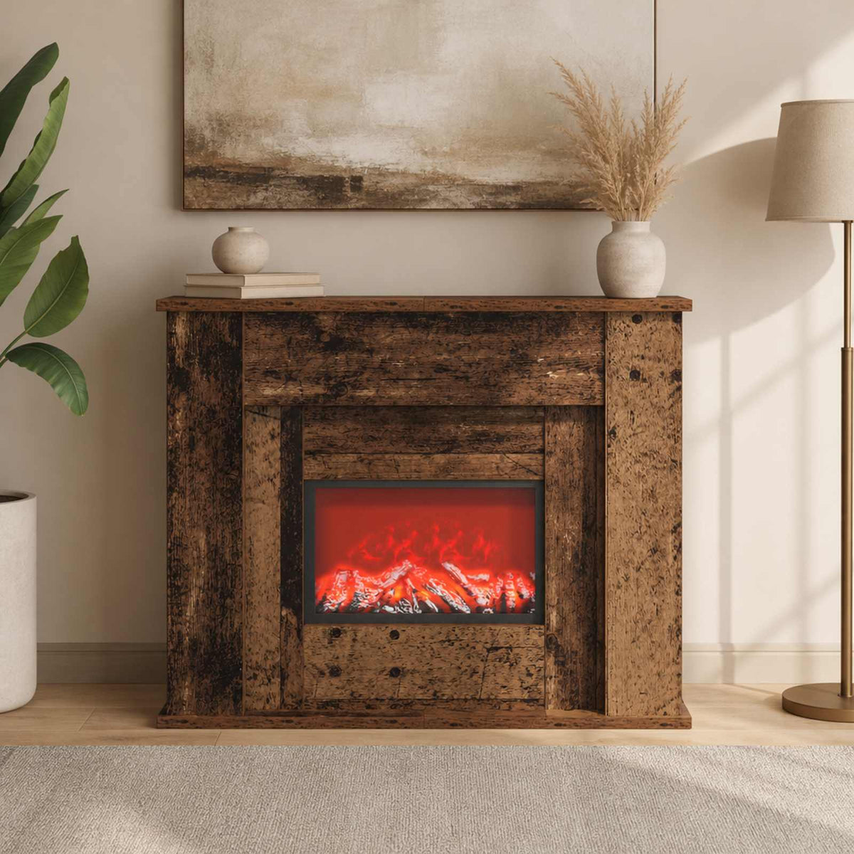 vidaXL Fireplace with LED Strip Old Wood 63 x 20 x 54.5 cm