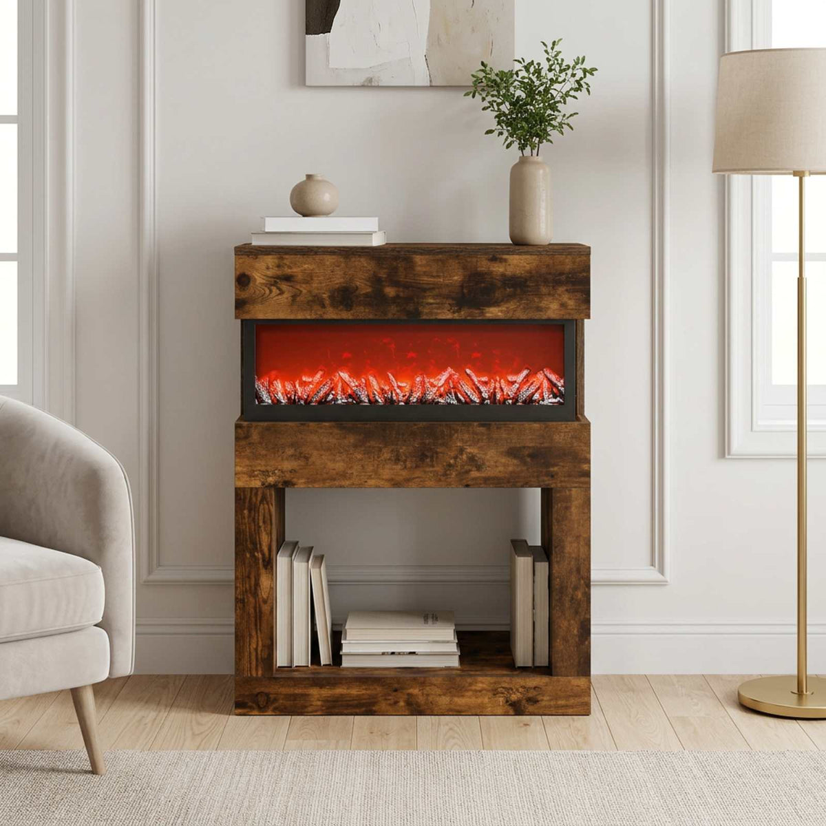 vidaXL Electric Fireplace Smoked Oak 64 x 30 x 87 cm Engineered wood
