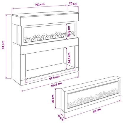 vidaXL Electric Fireplace Old Wood 102 x 30 x 94 cm Engineered wood