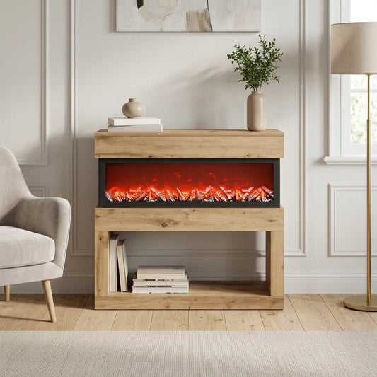 vidaXL Electric Fireplace Artisan Oak 102 x 30 x 94 cm Engineered wood