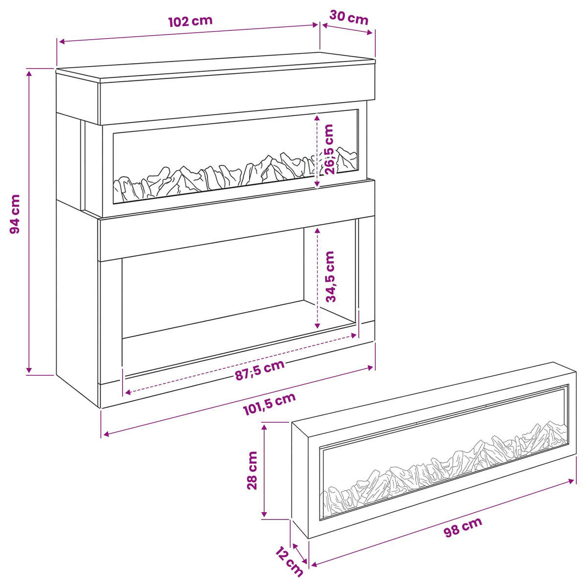 vidaXL Electric Fireplace Artisan Oak 102 x 30 x 94 cm Engineered wood
