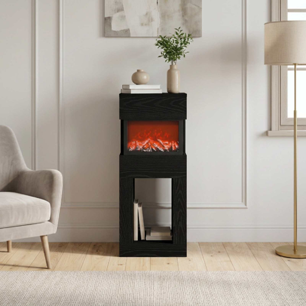 vidaXL Electric Fireplace Black Oak 35 x 30 x 86 cm Engineered wood