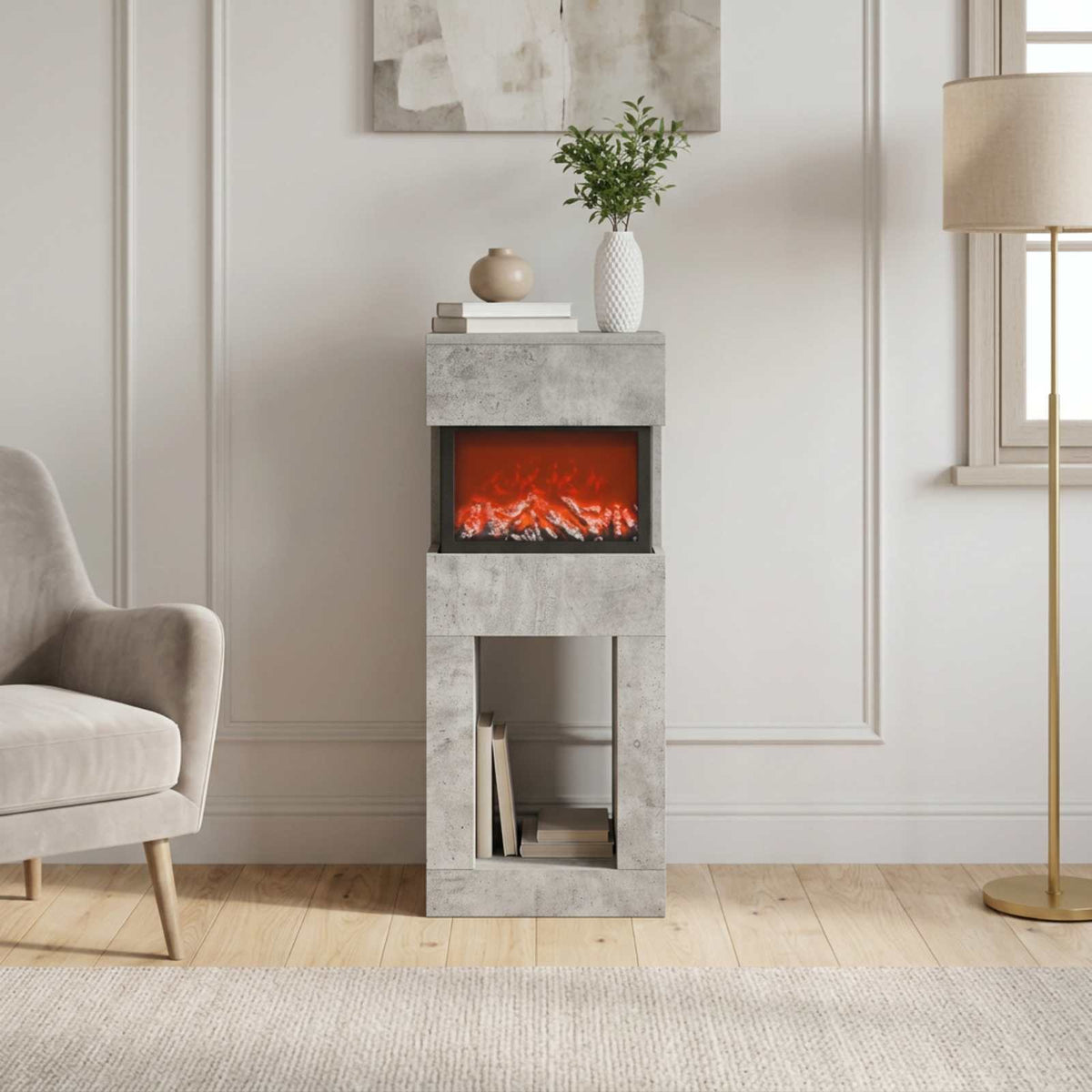 vidaXL Electric Fireplace Concrete 35 x 30 x 86 cm Engineered wood
