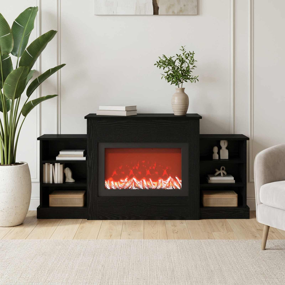 vidaXL Electric Fireplace Black Oak 140 x 30 x 67 cm Engineered wood