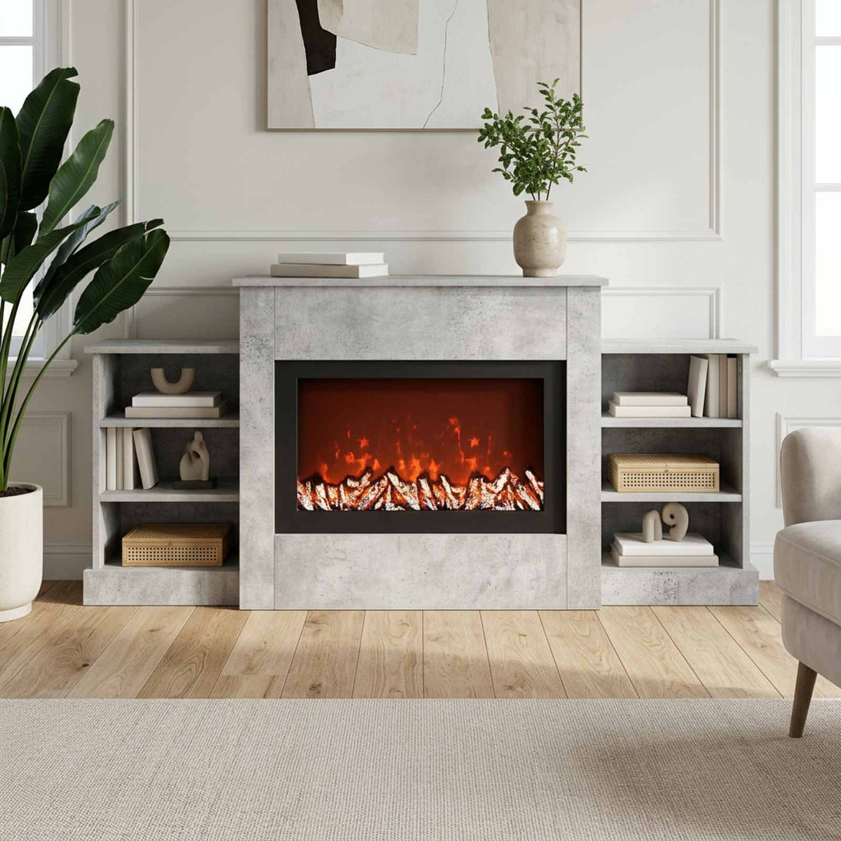 vidaXL Electric Fireplace Concrete 140 x 30 x 67 cm Engineered wood