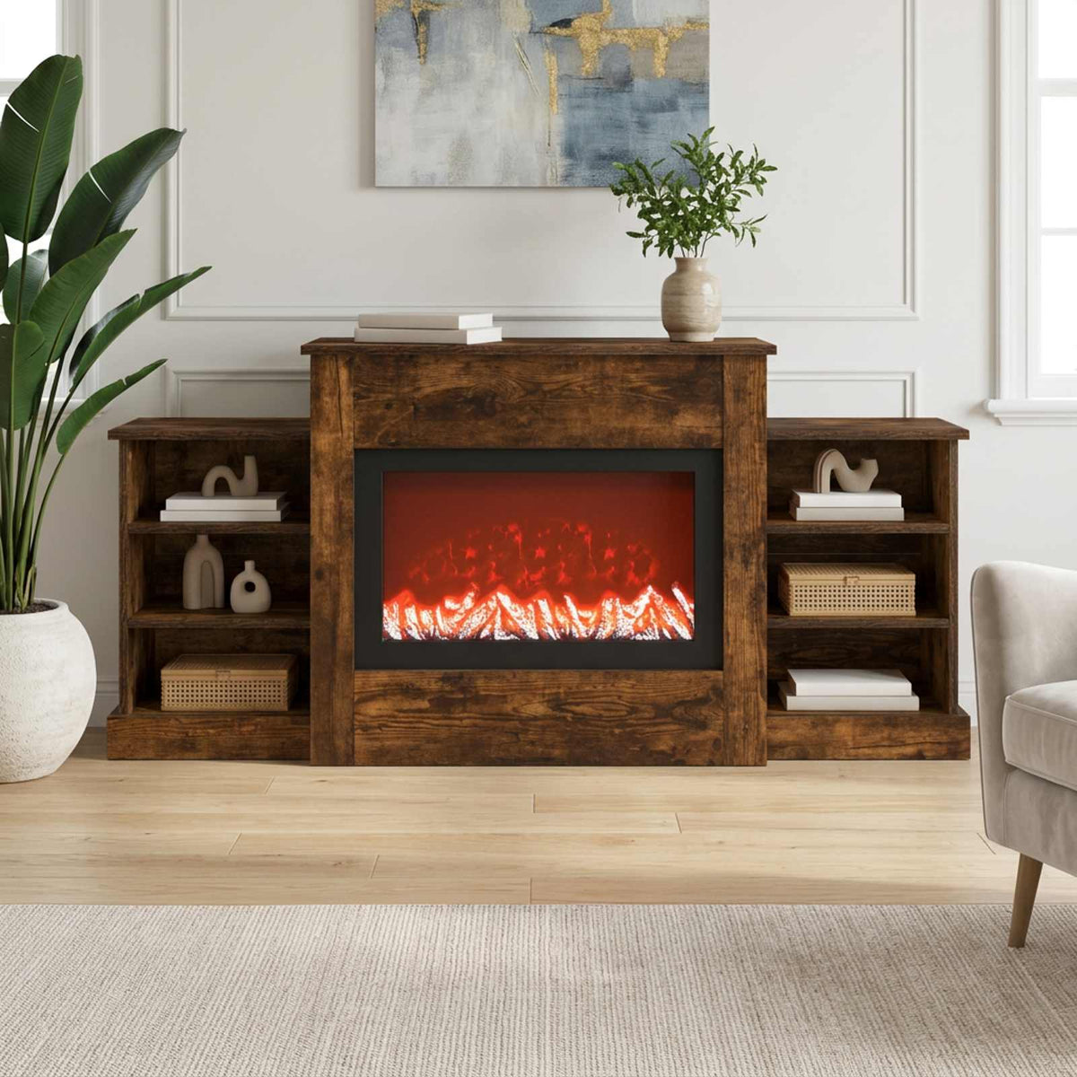 vidaXL Electric Fireplace Smoked Oak 140 x 30 x 67 cm Engineered wood
