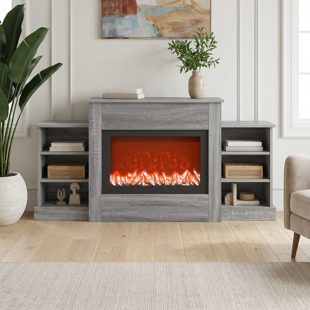 vidaXL Electric Fireplace Grey Sonoma 140 x 30 x 67 cm Engineered wood