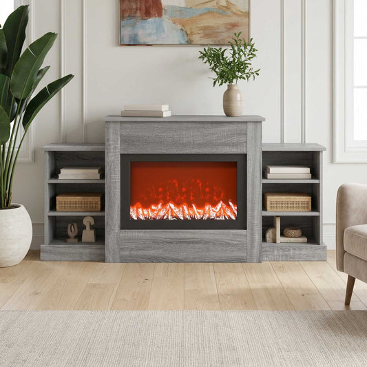 vidaXL Electric Fireplace Grey Sonoma 140 x 30 x 67 cm Engineered wood