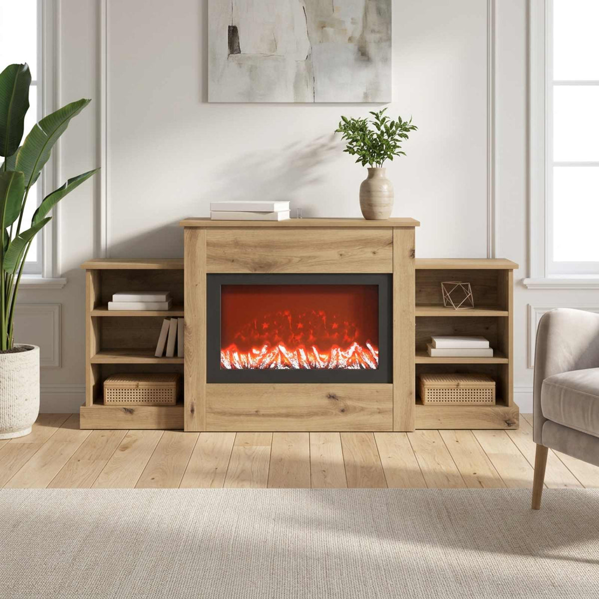 vidaXL Electric Fireplace Artisan Oak 140 x 30 x 67 cm Engineered wood