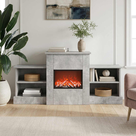 vidaXL Electric Fireplace Concrete 110 x 30 x 50 cm Engineered wood