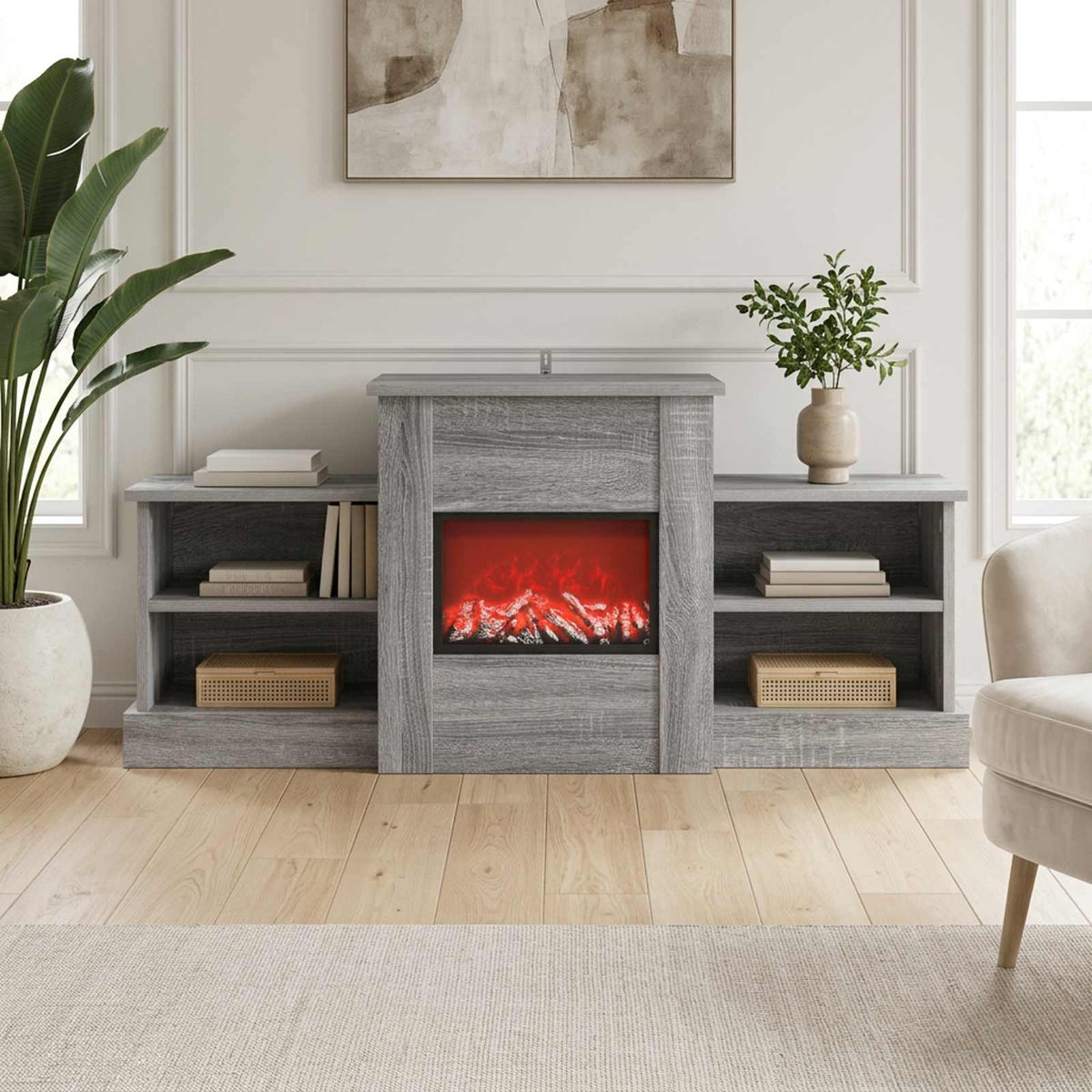 vidaXL Electric Fireplace Grey Sonoma 110 x 30 x 50 cm Engineered wood