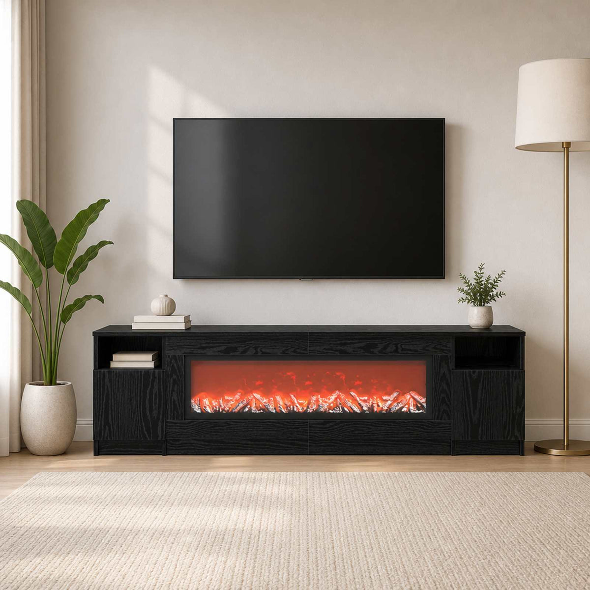 vidaXL Electric Fireplace Black Oak 165 x 28.5 x 47 cm Engineered wood