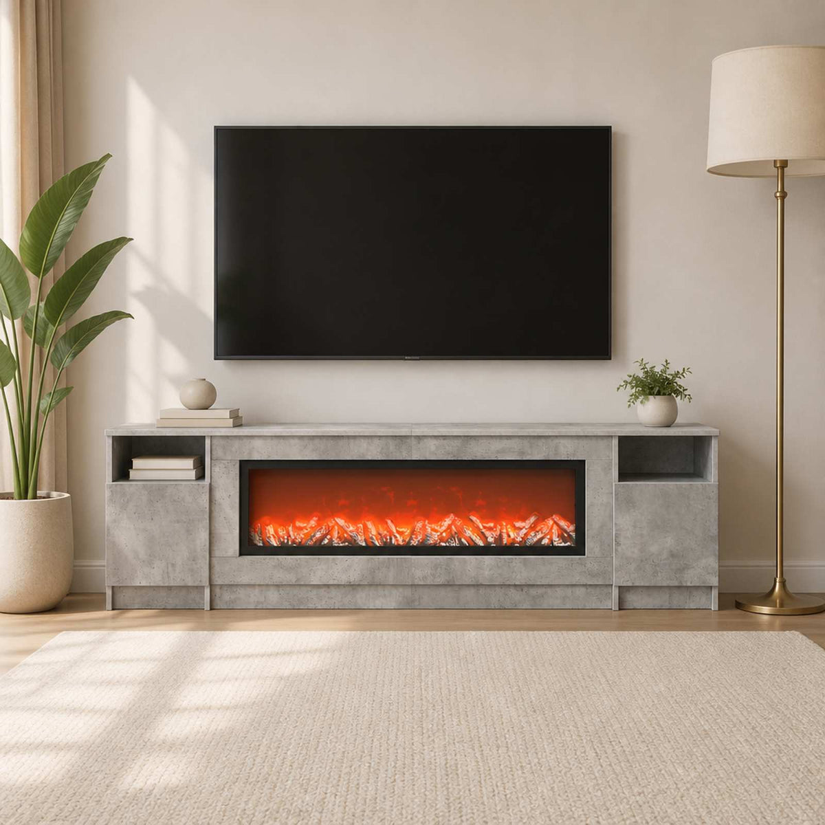 vidaXL Electric Fireplace Concrete 165 x 28.5 x 47 cm Engineered wood