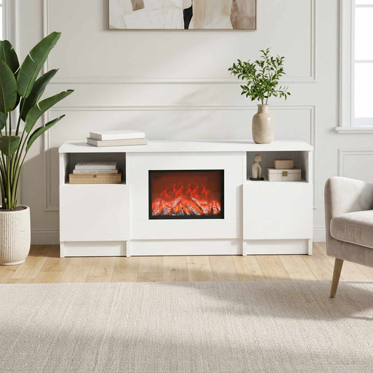 vidaXL Electric Fireplace White 98 x 28.5 x 40.5 cm Engineered wood