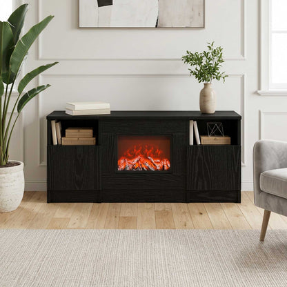 vidaXL Electric Fireplace Black Oak 98 x 28.5 x 40.5 cm