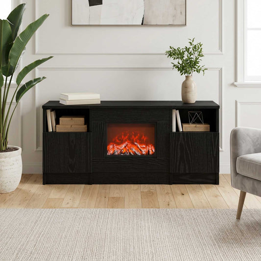 vidaXL Electric Fireplace Black Oak 98 x 28.5 x 40.5 cm