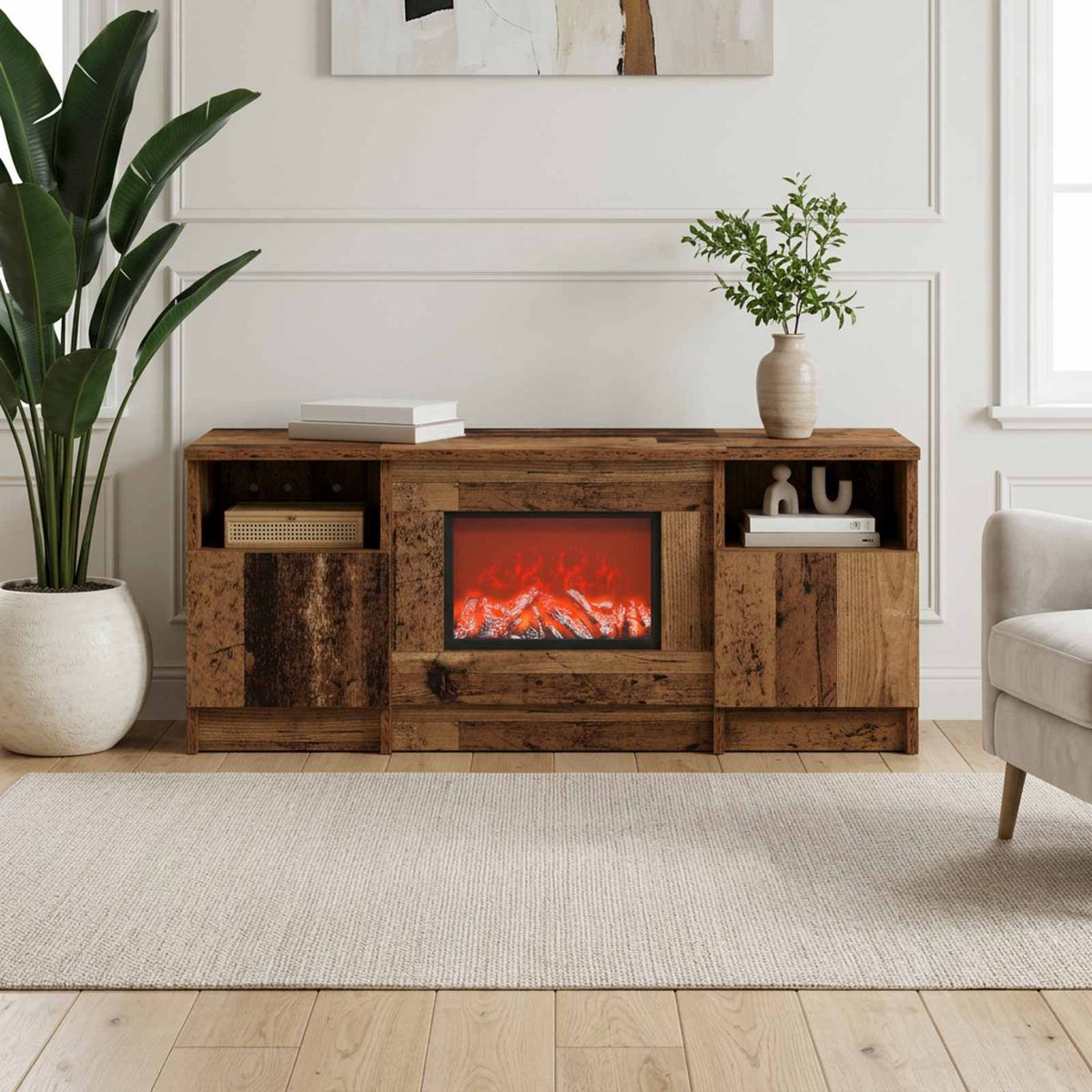 vidaXL Electric Fireplace Old Wood 98 x 28.5 x 40.5 cm Engineered wood