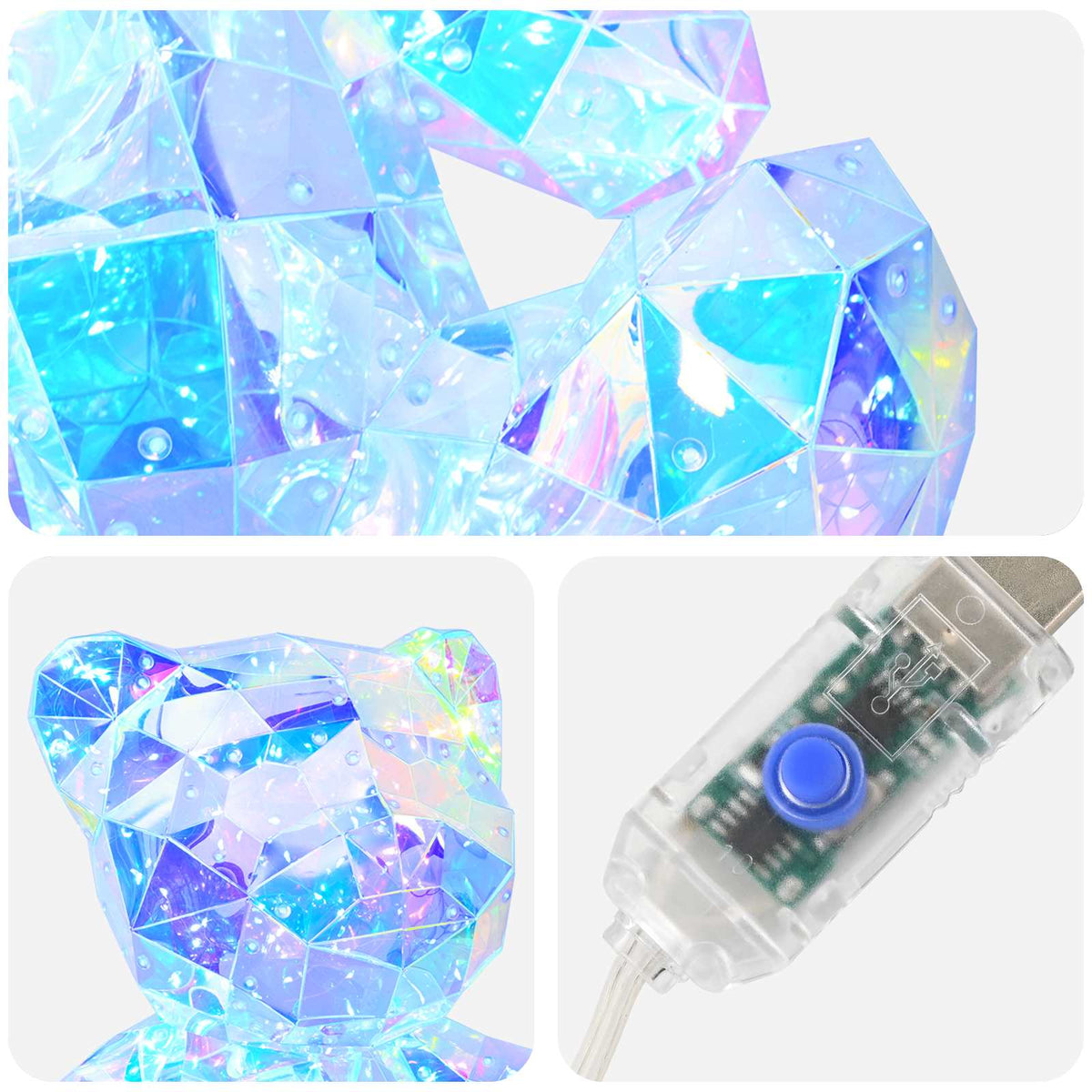 vidaXL Prismatic Iridescent LED Bear Multicolour 32 x 28 x 38 cm