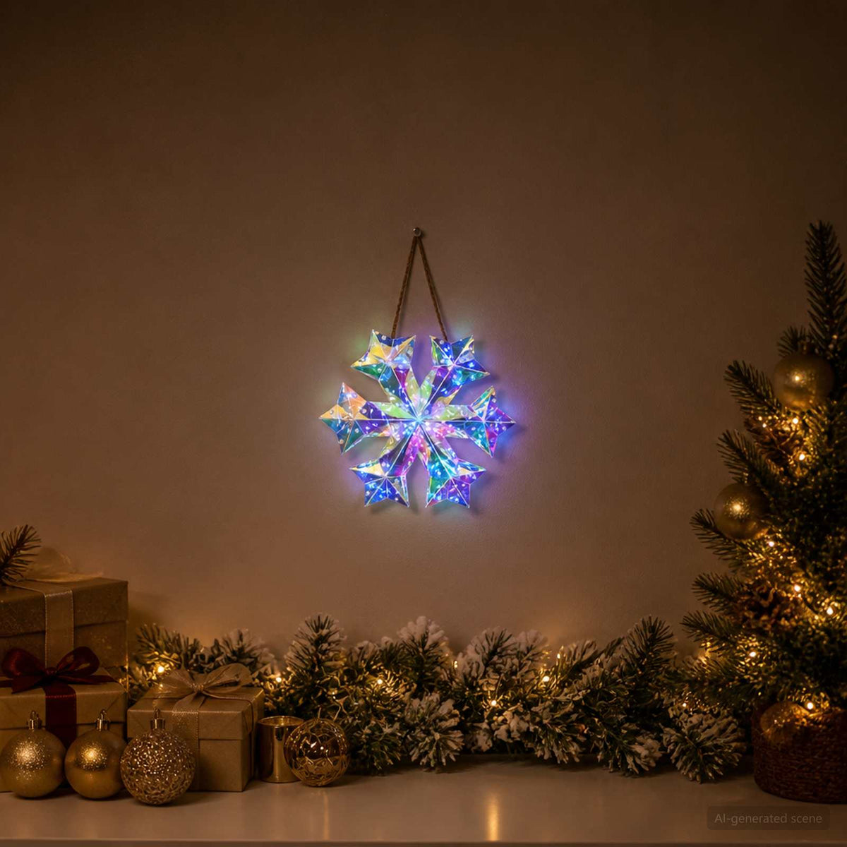 vidaXL Prismatic Iridescent LED Snowflake Multicolour Ø 26 x 25 cm