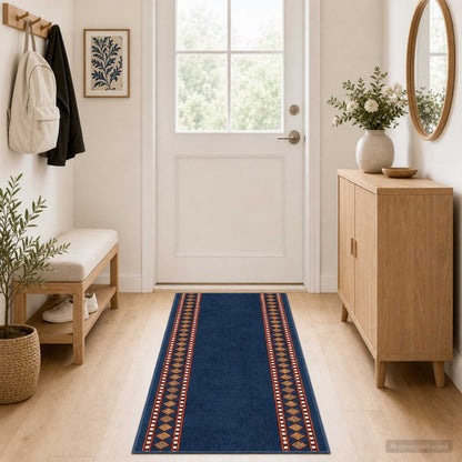 vidaXL Runner Rug FLORNES Woven Blue PP 7 mm
